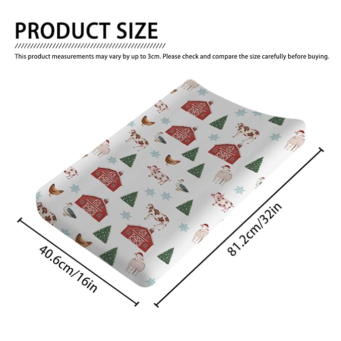 Christmas Farm Animals Life Changing Pad Covers Farmhouse Truck Barn Pig Cow Lamb Hens Ducks Diaper Change Table Sheets for Boys Girls Soft Stretch Change Table Mats Cover 32''x16''