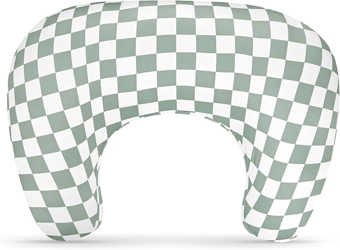 DILIMI Nursing Pillow Cover, Soft Stretchy Nursing Cover for New-Designed Breastfeeding Pillow, Removable Slipover for Baby Boy and Girls, Green Checkered Only Cover