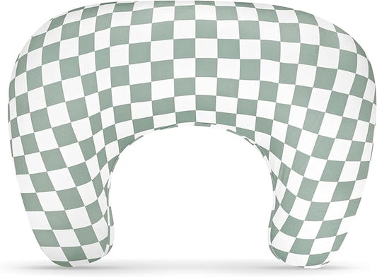 DILIMI Nursing Pillow Cover, Soft Stretchy Nursing Cover for New-Designed Breastfeeding Pillow, Removable Slipover for Baby Boy and Girls, Green Checkered Only Cover