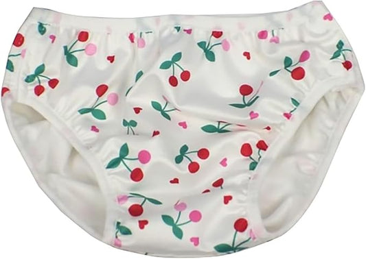 Baby Kids Swim Nappies Cover Diaper Swimming Trunks Middle-Waisted Swimming Training Pants (6-12 Months, Cherries)