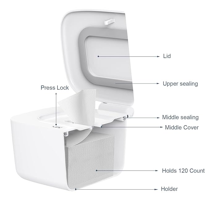 Wipes Dispenser, Wipe Holder for Baby, Refillable Wipe Container, Portable Press to Open, Non-Slip