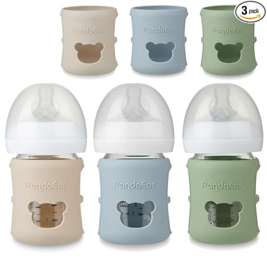 PandaEar 3 Pack Silicone Sleeves for Philips Avent Natural Glass Baby Bottles 4 oz, Shatterproof Anti-Breakage and Heat Resistant Bottle Holder, BPA-Free, Compatible with 4 oz Avent Glass Bottles