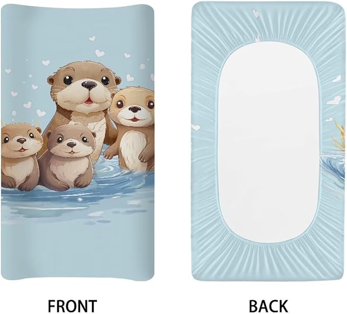Sea Otter Changing Pad Cover Waterproof Soft Changing Table Cover Breathable Universal Tray Table Mat for Boys Girls Fit 32"x16" Contoured Pad for Baby