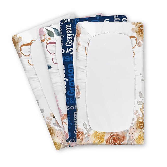 Custom Changing Pad Cover Set - Jersey Knit Comfy CozyUltra Soft Unisex Diaper Changing Table Covers with Personalized Name for Baby Boys Girls - Waterproof Ultra Soft 4 Pcs Set Style05