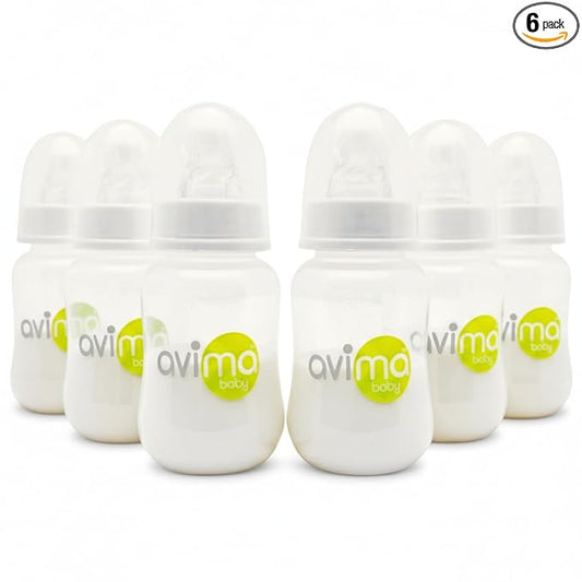 Avima Anti-Colic Baby Bottles – 4 oz, Slow Flow Nipples – BPA-Free, Standard Neck – Stage 1 for 0–3 Months – Set of 6