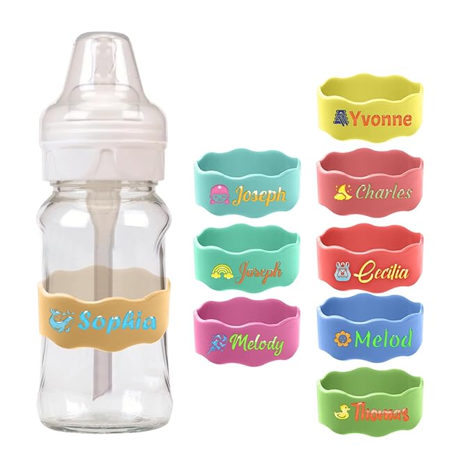Custom Baby Bottle Labels, Personalized Baby Pacifier Silicone Cup Bands, Dishwasher Safe Reusable, Daycare Engraved Name Tags, Personalized Bottle Label Bands