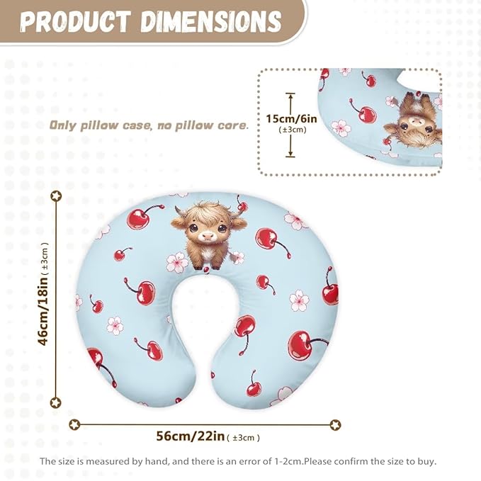 Jeiento Red Cherry and Highland Cow Breastfeeding Pillow Case Soft Baby Nursing Pillow Cover Soft Quick Dry Nursing Pillow Slipcovers Fit Standard U-Shaped Pillows