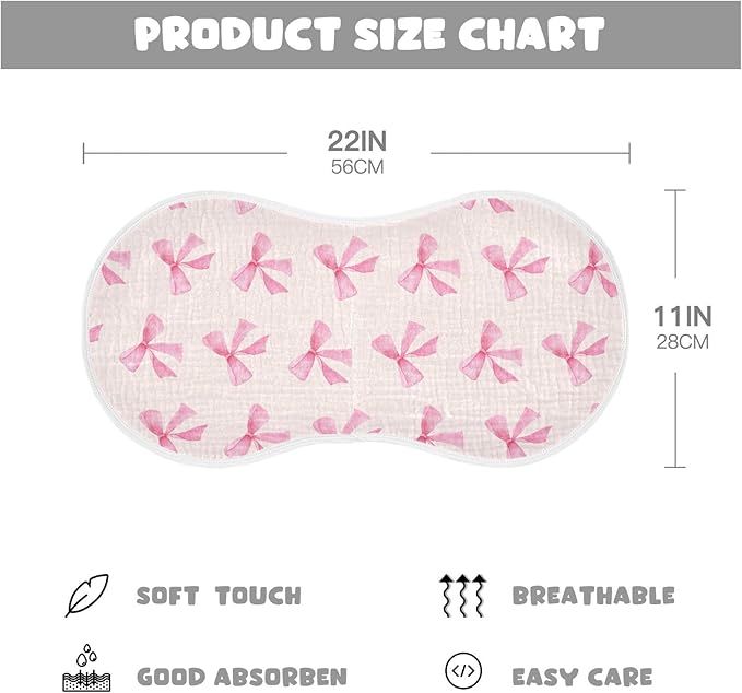 Burbuja Pink Bow Muslin Baby Burp Cloths, Soft & Absorbent Cotton Burping Rags for Newborn Boys & Girls, 4 Pack