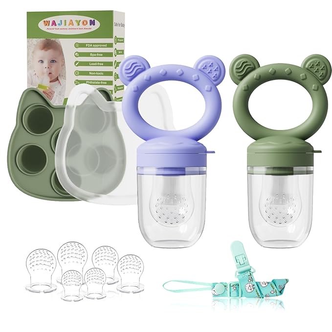 Baby Breastmilk Popsicle Molds & Baby Fruit Feeder (4 Pack), Infant Food Freezer Tray Storage Containers, Silicone Teething Pacifier Feeder and Teether for Babies,Boys and Girls-Navy&Purple