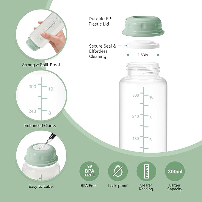 11oz Breastmilk Storage Bottles, Compatible with Momcozy Milk Cooler 12oz, Narrow Neck Baby Bottles, BPA-Free & Leakproof, Must-Have Breastfeeding Essentials, 2PCS