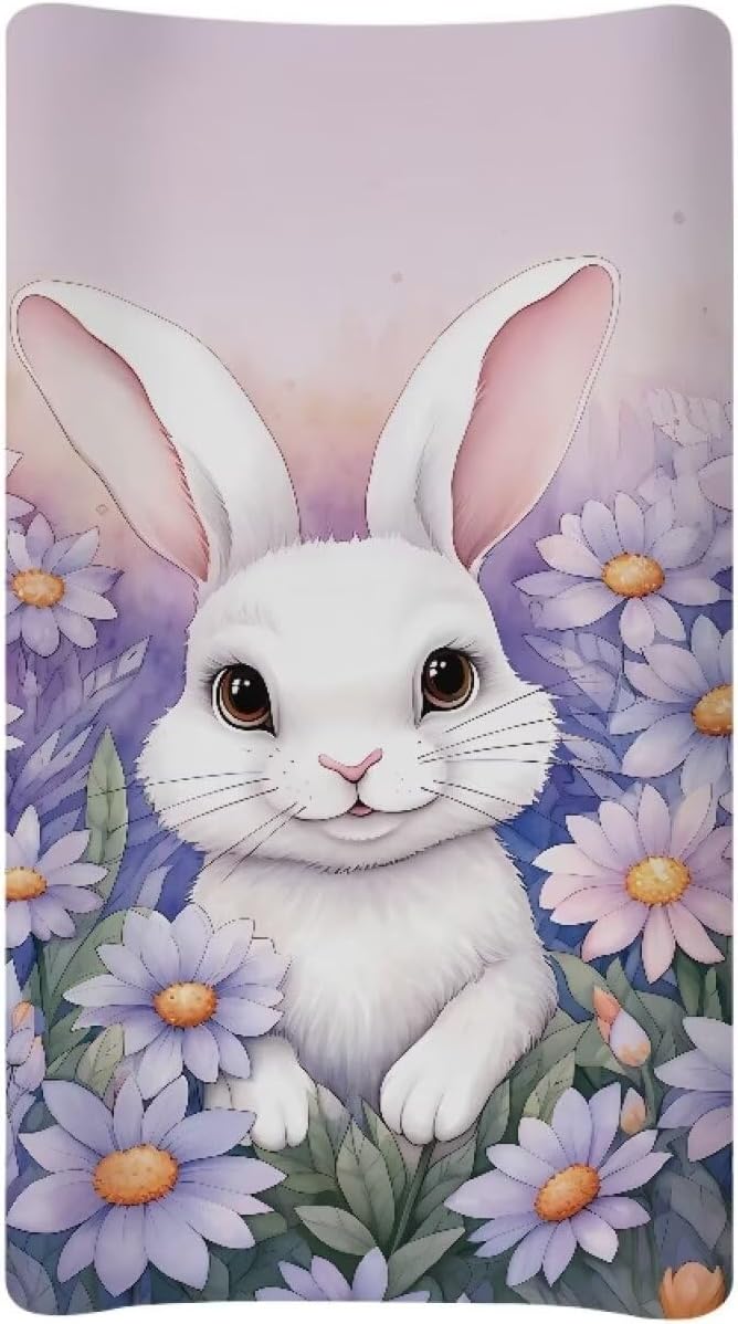 Rabbit Baby Changing Pad Cover Infant Purple Diaper Table Change Mat Sheets Cover Changing Table Covers for Boys Girls Birthday Gifts