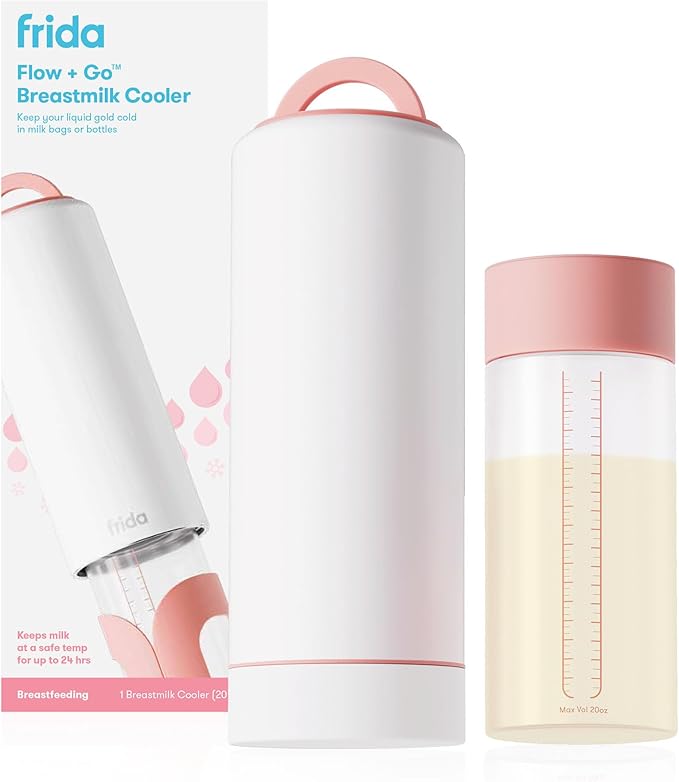 Frida Mom Flow + Go Breastmilk Cooler Bottle, 24hr Portable Breastmilk Cooler for Travel, Designed to Store Breastmilk Bags & Bottles, Includes 2 Ice Pucks & Carrying Handles, Lightweight, 20oz