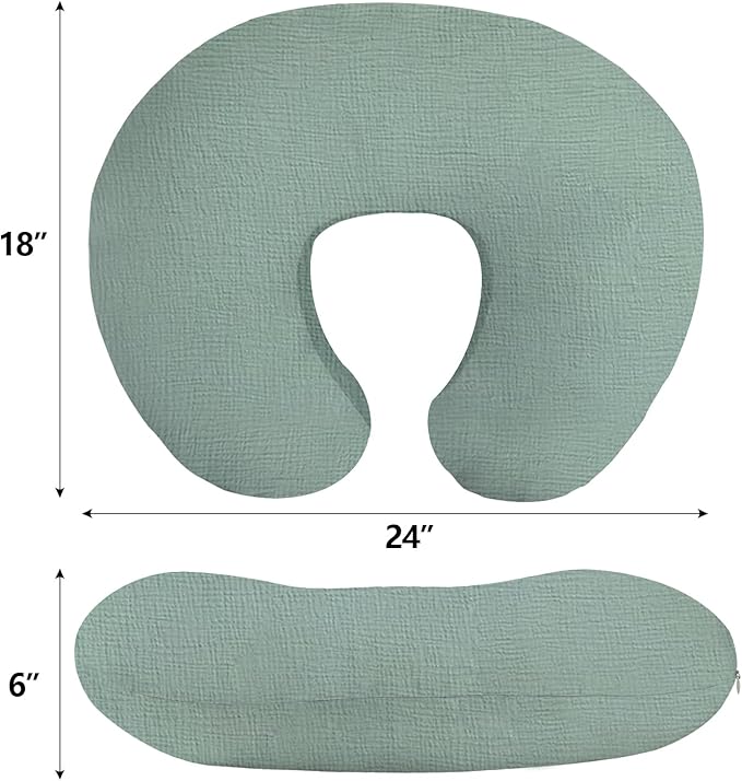 Little Grape Land Muslin Nursing Pillow Covers 2 Pack, 100% Cotton Removable Breastfeeding Pillow Covers, Feeding Pillow Slipcovers for Baby Boys & Girls, (Leaves & Green)