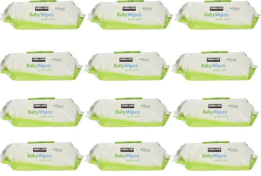 Kirkland Signature Baby Wipes Ultra Soft Unscented Strong Fiber Moisturizes Sensitive Skin Extra Large Wipes Aloe and Vitamin E Hypoallergenic, 1200 wipes