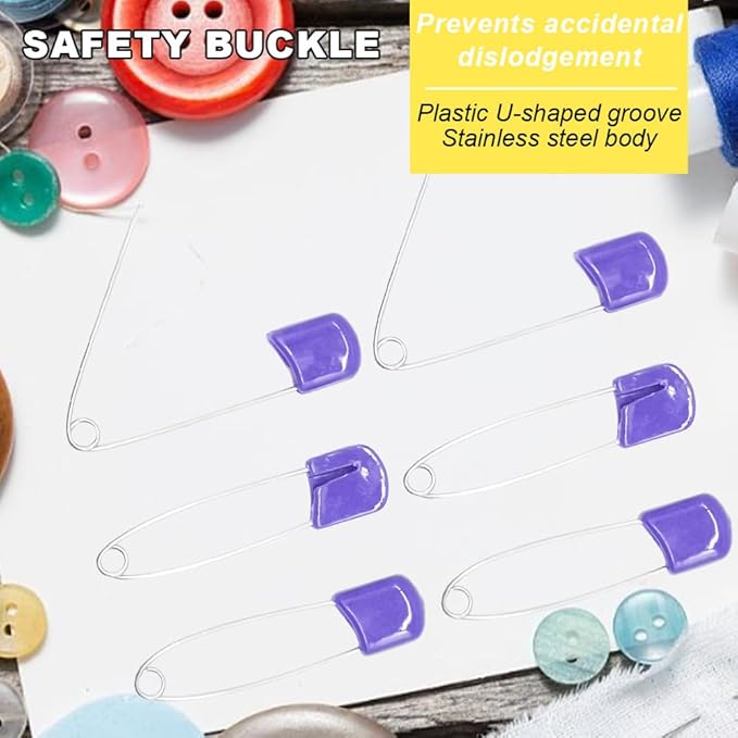 50Pcs 2.2" Plastic Head Safety Pin Nappy Cloth Diaper Safety Pins with Safe Locking Closures (Purple)