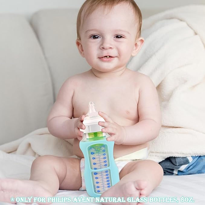 3 Pack Silicone Sleeves for Dr. Brown's Natural Glass Baby Bottles, Anti Breakage Baby Bottle Holder, Compatible Dr. Brown Wide-Neck Glass Baby Bottles 9 oz (White+Blue+Green)