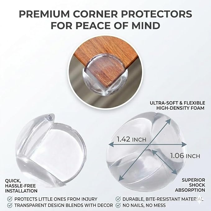 Corner Protectors for Baby Proofing (12 Pack - Starter Kit) – Crystal Clear Furniture Corner Guards, Toddler Safety Edge Covers for Tables & Sharp Corners, High-Tack Adhesive, Non-Toxic PVC