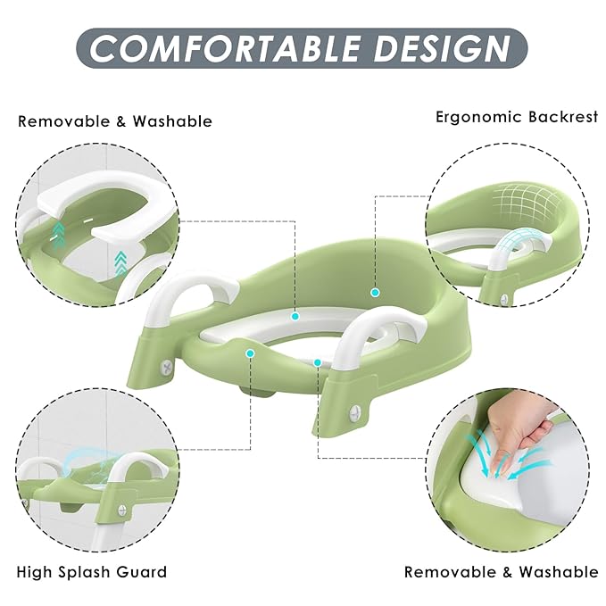Potty Training Seat with Step Stool Ladder, Toddler Potty Training Toilet for Boys Kids, Potty Chair Adjustable Potty Seat for Toilet with Anti-Slip Wide Steps Splash Guard Safety Handles