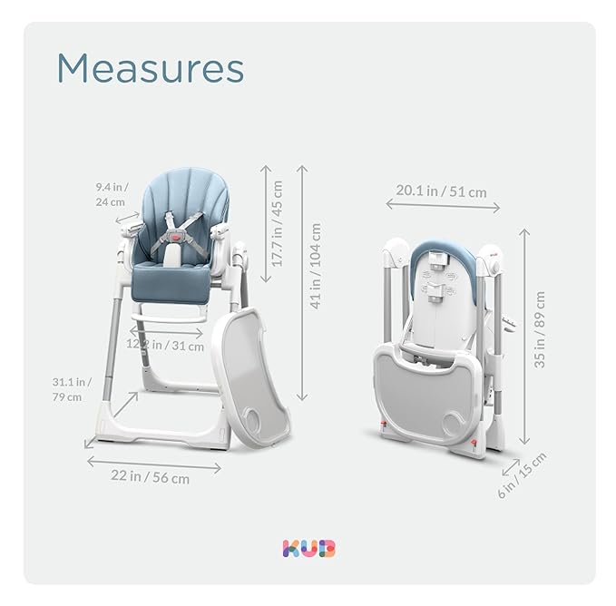 KÜB 3-in-1 Foldable Baby High Chair | Multifunctional Infant High Chairs for Babies and Toddlers | Removable Seat & Tray for Easy Clean | 7 Height & 4 Recline Adjustable | 2 Locking Wheels(Blue)