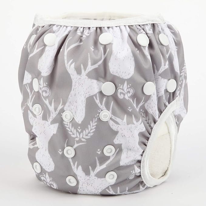 Baby Swim Diaper Nappy Pants Reusable Adjustable 6 Months to 3 Years Old Toddler Large (Large, Grey Deer)
