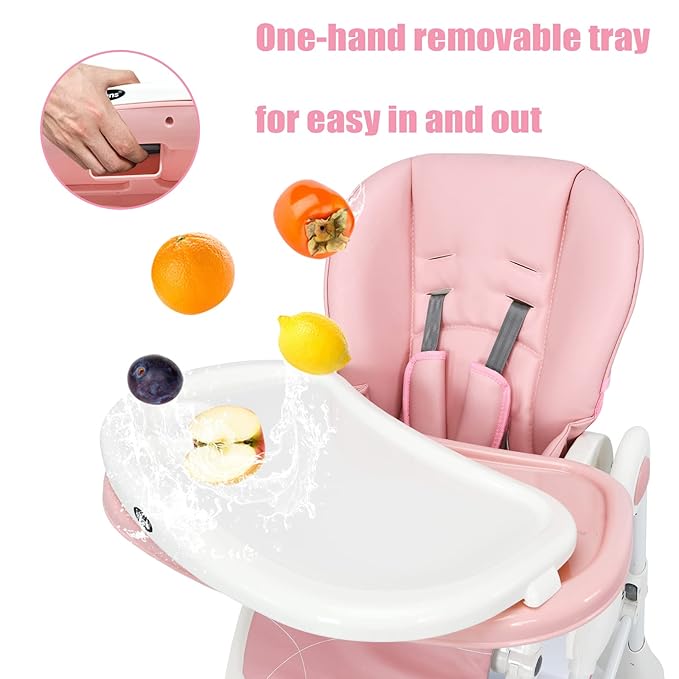 INFANS High Chair with One-Hand Removable Tray, 4 Lockable Wheels & Large Storage Basket - Multi-Adjustable Height, Recline & Footrest, Removable Cushion, Foldable for Baby, Infant Toddler