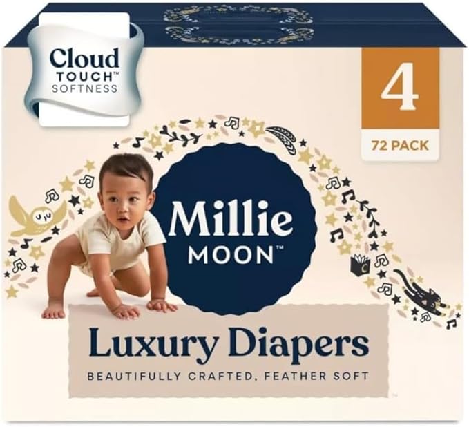 Millie Moon Luxury Diapers – Ultra Soft CloudTouch Disposable Diapers with 12 Hour Absorbency & Wetness Indicator (Large, 72, Count)