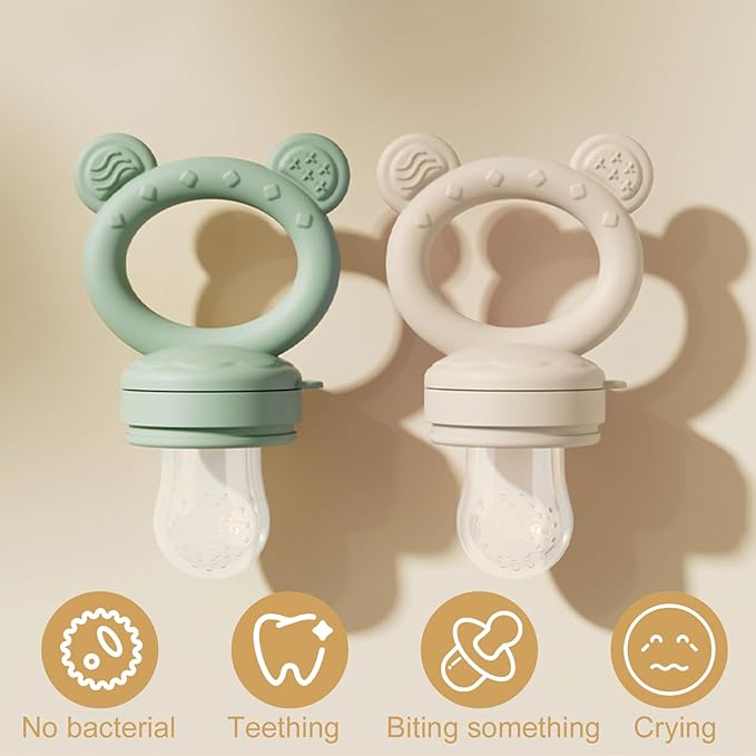 Baby Breastmilk Popsicle Molds & Baby Fruit Feeder (4 Pack), Infant Food Freezer Tray Storage Containers, Silicone Teething Pacifier Feeder and Teether for Babies,Boys and Girls-Beige&Green