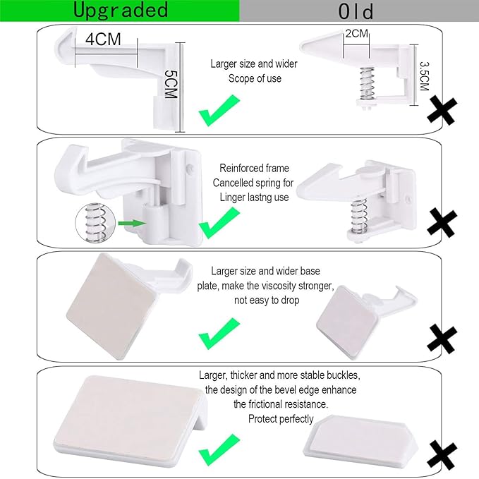 6 Pack Upgraded Invisible Baby Proofing Cabinet Latch Locks - No Drilling or Tools Required, Children Proof Cupboard Drawers Latches, Works with Most Cabinets and Drawers - Adhesive Easy Installation
