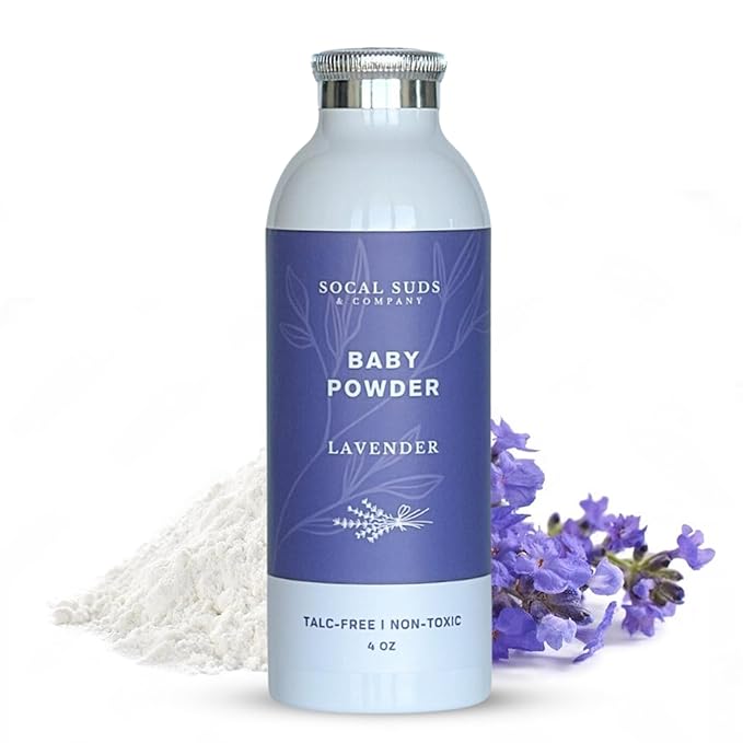 SoCal Suds & Company - Natural Baby Powder Talc-Free - Newborn Essentials with Arrowroot Powder, Kaolin, Aspen Bark Extract for Soft Soothing Protected Skin - Gentle Absorption - Lavender, 4oz