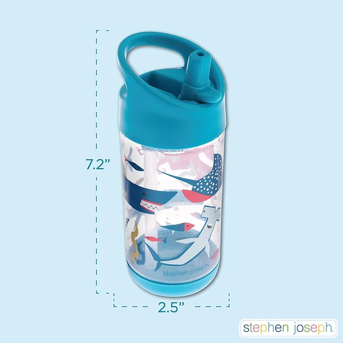 Stephen Joseph, Kids Flip Top Water Bottle, 10 oz Tritan BPA Free, Water Bottle for Girls & Boys, Back to School Flip Top Bottle, Sharks