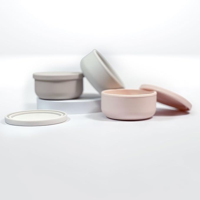 SILISNACK by Kushies Versatile on the Go Silicone Bowl/Snack/Food. Travel Storage Container for Babies and Toddlers. 100% Food Grade Silicone - Microwave, Dishwasher and Freezer Safe - Day Dream Grey