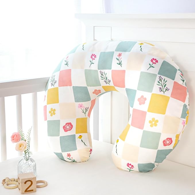 SWESEN Nursing Pillow Cover Girls, Floral Breastfeeding Pillow Cover for Baby, Snug Fits Newborn Nursing Pillow Case, Super Soft Breathable, Flower Lattice