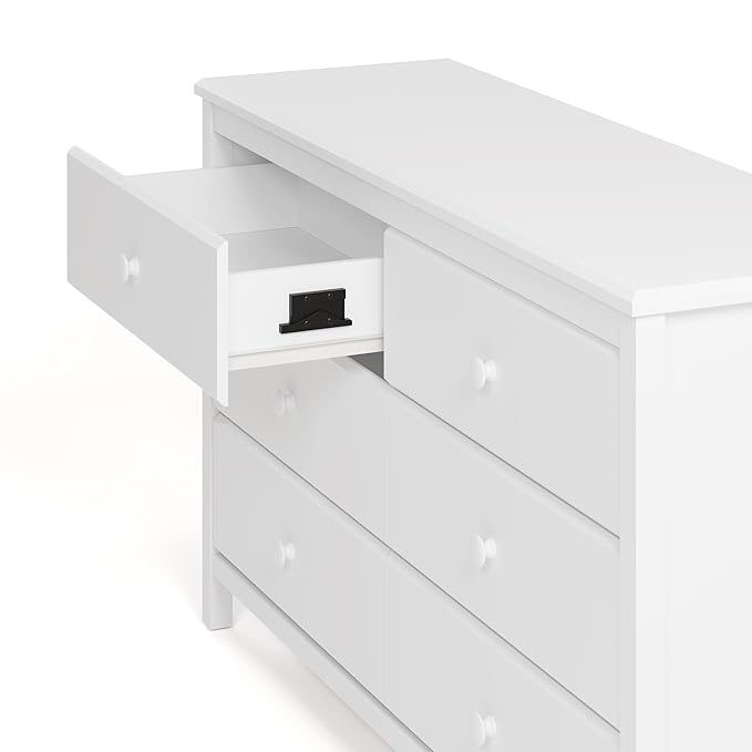 Storkcraft Alpine 6-Drawer Dresser (White) – GREENGUARD Gold Certified, White Dresser for Bedroom, Kids & Nursery Storage Drawers, Safety Interlocking Drawers, Pre-Installed Tracks, Kids Bedroom