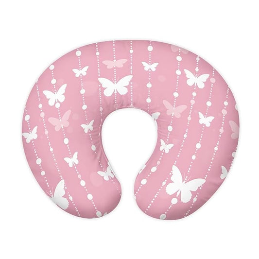Pink Butterfly Dot Easter Nursing Pillow Cover for Baby Boy Girl Slipcover for Breastfeeding Pillows, Soft and Stretchy Safely Breastfeeding Pillow Cover Breathable and Washable