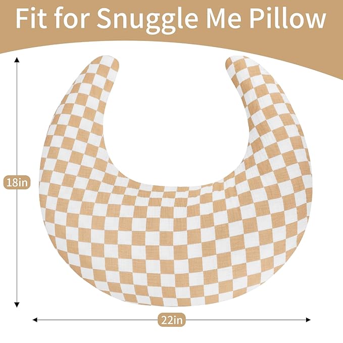 SWESEN Nursing Pillow Cover, Soft Removable Cover for Breastfeeding Pillows, Pillow Slipcover for Baby Boys and Girls, Comfortable & Breathable,Sand-Colored Plaid, Washable (Only Cover)