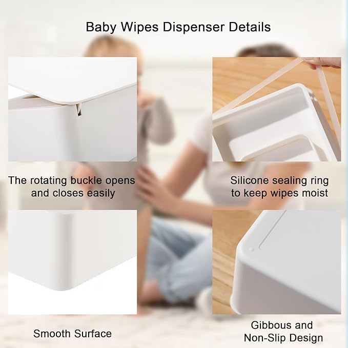 Butt Wipe Holder Flushable Baby Wipe Container Dispenser for Nursery Diaper Easy to Access,7.28"L x 4.80"W x 2.75"H(White)