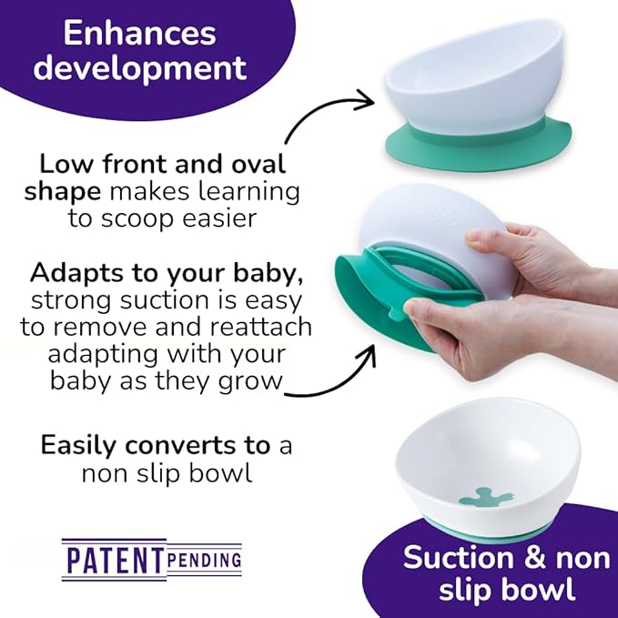 doddl 2-in-1 Baby & Toddler Suction Bowl with Removable Base, Converts to Non-Slip Self Feeding Dish, BPA & Toxin Free, Ergonomic High Back Oval Design, Dishwasher Safe, 6–48 Months (Fresh Green)
