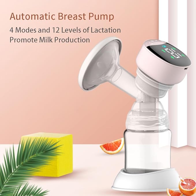 4 Modes and 12 Levels LED Display Rechargeable Electric Breast Pump with Painless Breast Soak Silicone Flange,Anti-Backflow Non-Spill Low Noise Portable Breastfeeding Pump with 10 Milk Storage Bags
