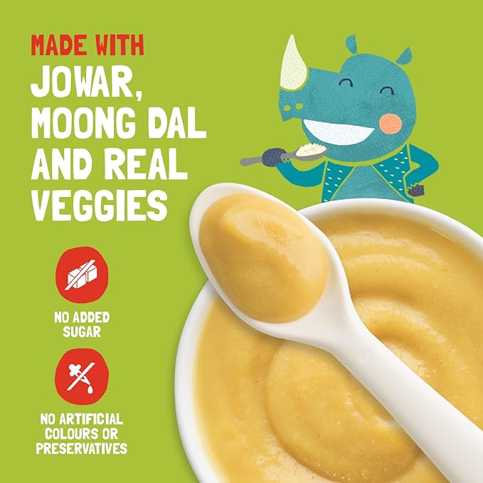 Slurrp Farm Moong Dal Khichdi Baby Cereal | Easy to Digest Travel Food for Kids | Real Veggies & 13 Nutrients | No Added Sugar, Salt or Milk | No Preservatives | 7.05 Oz (200g)