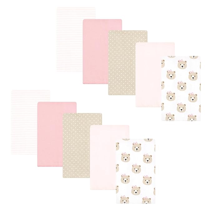 Hudson Baby Unisex Baby Flannel Burp Cloth 10pk, Pink Taupe Bear, One Size