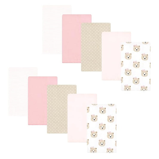 Hudson Baby Unisex Baby Flannel Burp Cloth 10pk, Pink Taupe Bear, One Size