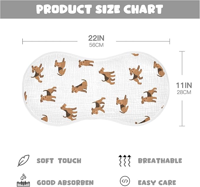 vvfelixl Muslin Burp Cloths Cartoon Happy Airedale Terrier Dog Baby Washcloths for Baby Girl Boys 2 Pack
