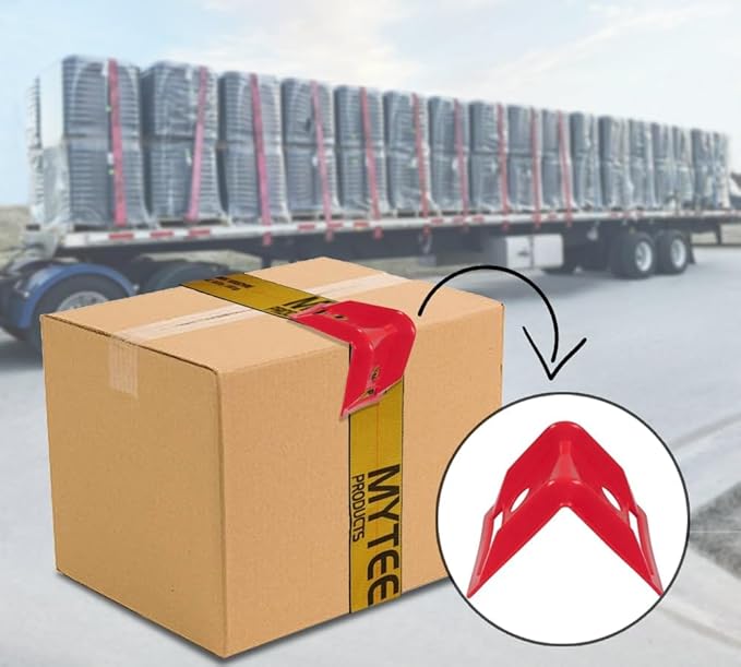 Mytee Products (40 Pieces) Red 4"x6" Flatbed Edge Protectors with Carrying Case - 4" Winch Ratchet Straps Corner Protectors for Flatbed Cargo Load