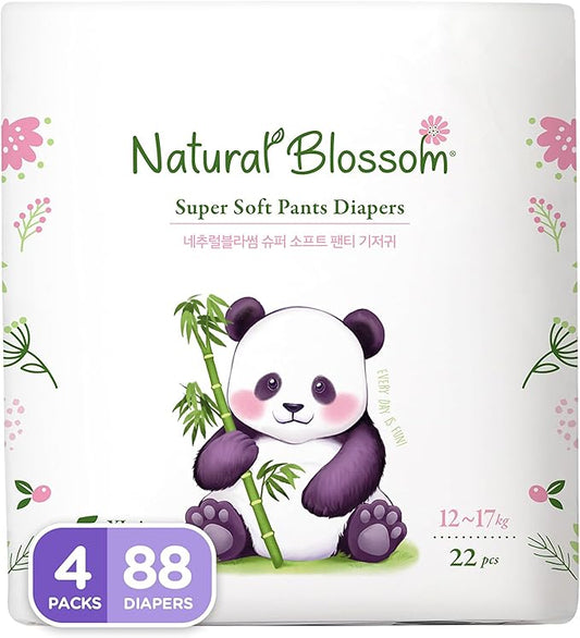 Natural Blossom Pull-On Baby Diapers | Ultra-Slim, Hypoallergenic, Super Soft, Vegan | Size 5 (3T-4T, 26-37 lbs) | 88 Count