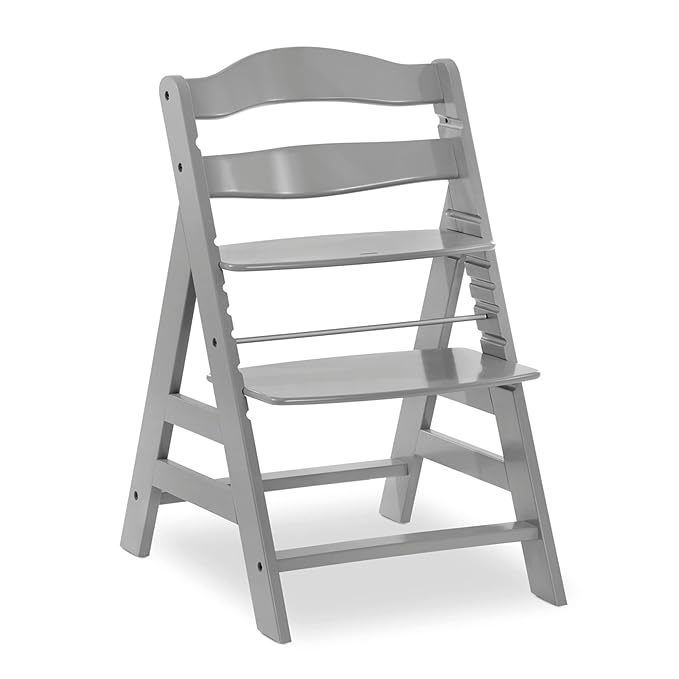 hauck Alpha+ Grow Along Seat Solid Beechwood Booster Chair with Adjustable Seat, 5 Point Safety Harness, & Bumper Bar for Infants & Toddlers, Grey