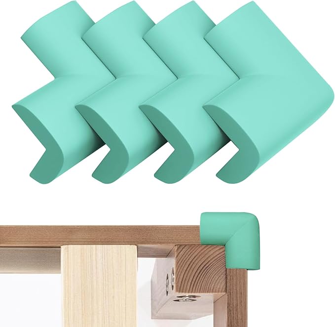 Bed Frame Corner Protector Black: 4 Pack Foam Rubber Bumpers for Bed Table Cabinet Corner Safe Impact Absorption for Kids & Seniors (4, Light Green)