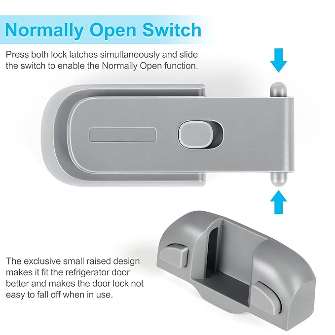 CLYMENE Refrigerator Fridge Freezer Door Lock for Kids, Child Proof Refrigerator Latch Lock to Keep Door Closed, No Tools Required and Easy Installation (Grey)