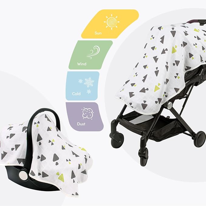 Sevi Bebe Multipurpose Muslin Cover 100% Cotton- Breathable Baby Essential, Breastfeeding, Nursing, Car Seat, Stroller Cover, Tummy Time Mat & Burp Cloth All in One (Triangle Pattern) (Pack of 1)