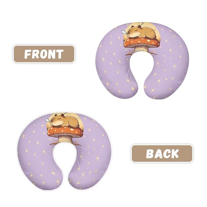 Jeiento Cartoon Mushroom and Capybara Breastfeeding Pillow Covers Soft Comfortable Pillow Covers Soft Stretchy Feeding Pillow Case U Shaped Pillow Case