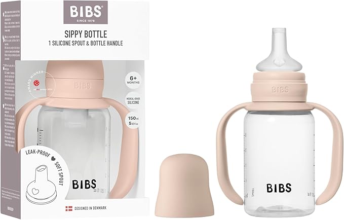 BIBS Sippy Bottle 150 ml – Leak-Proof Toddler Cup with Easy-Grab Handles & Soft Silicone Spout – BPA-Free Baby Training Cup - Blush